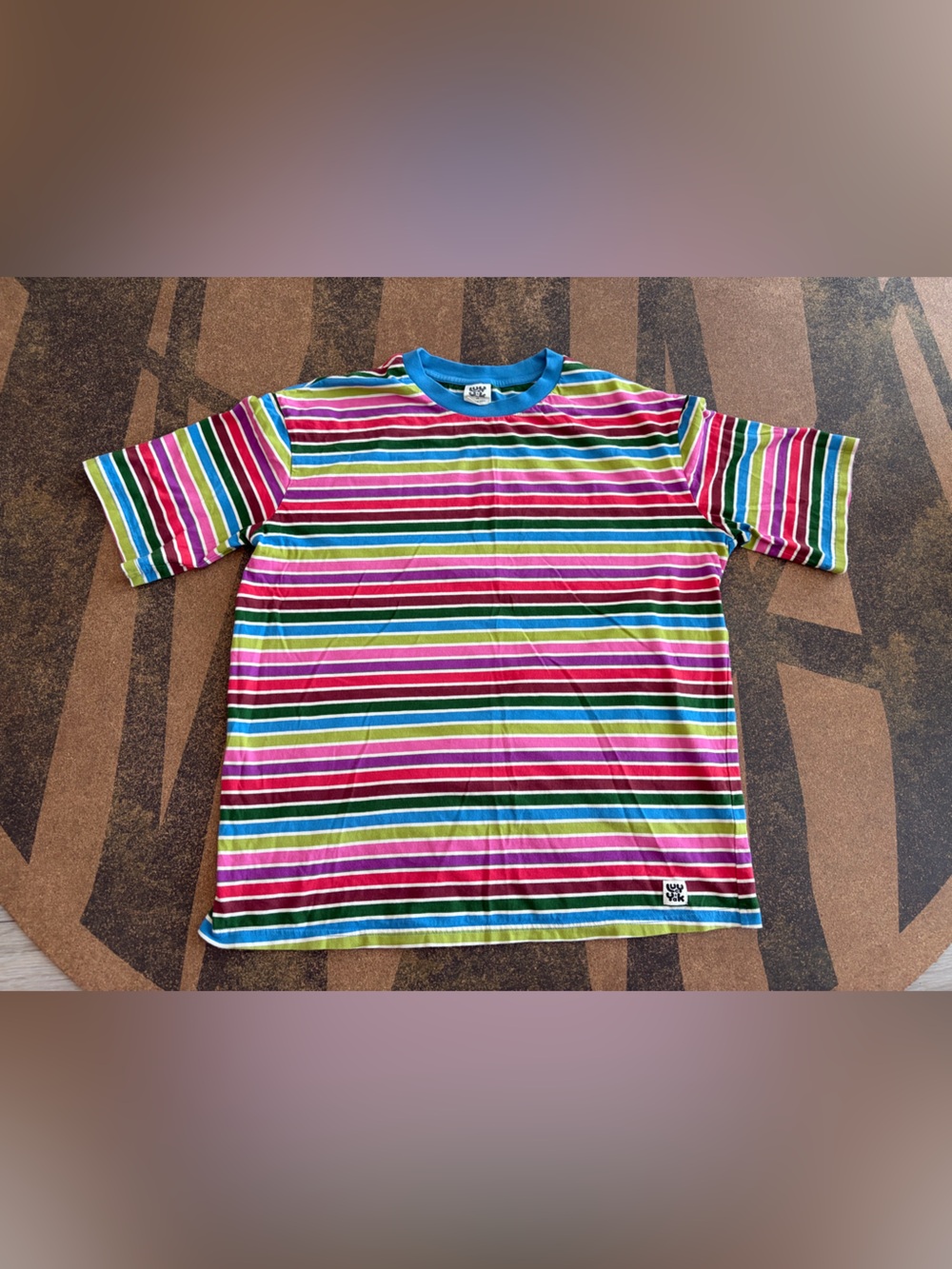 Lucy & Yak - Benny Oversized Cotton Tee in Rainbow Stripes - Size XS